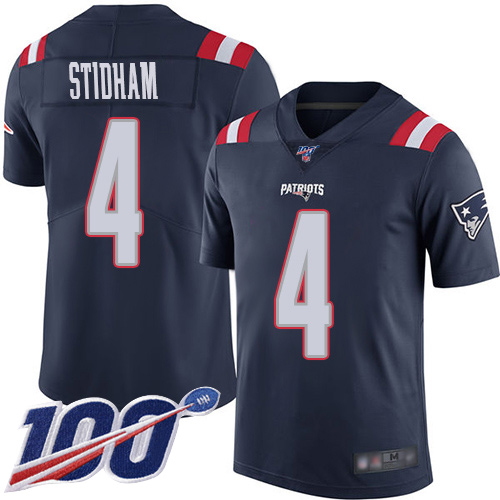 New England Patriots Limited Navy Blue Men #4 Jarrett Stidham NFL Jersey 100th Season Rush->youth nfl jersey->Youth Jersey